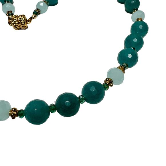 Amazonite Faceted and Glass Bead Necklace Gold Tone Magnetic Clasp 17 in Beauty - Picture 9 of 12